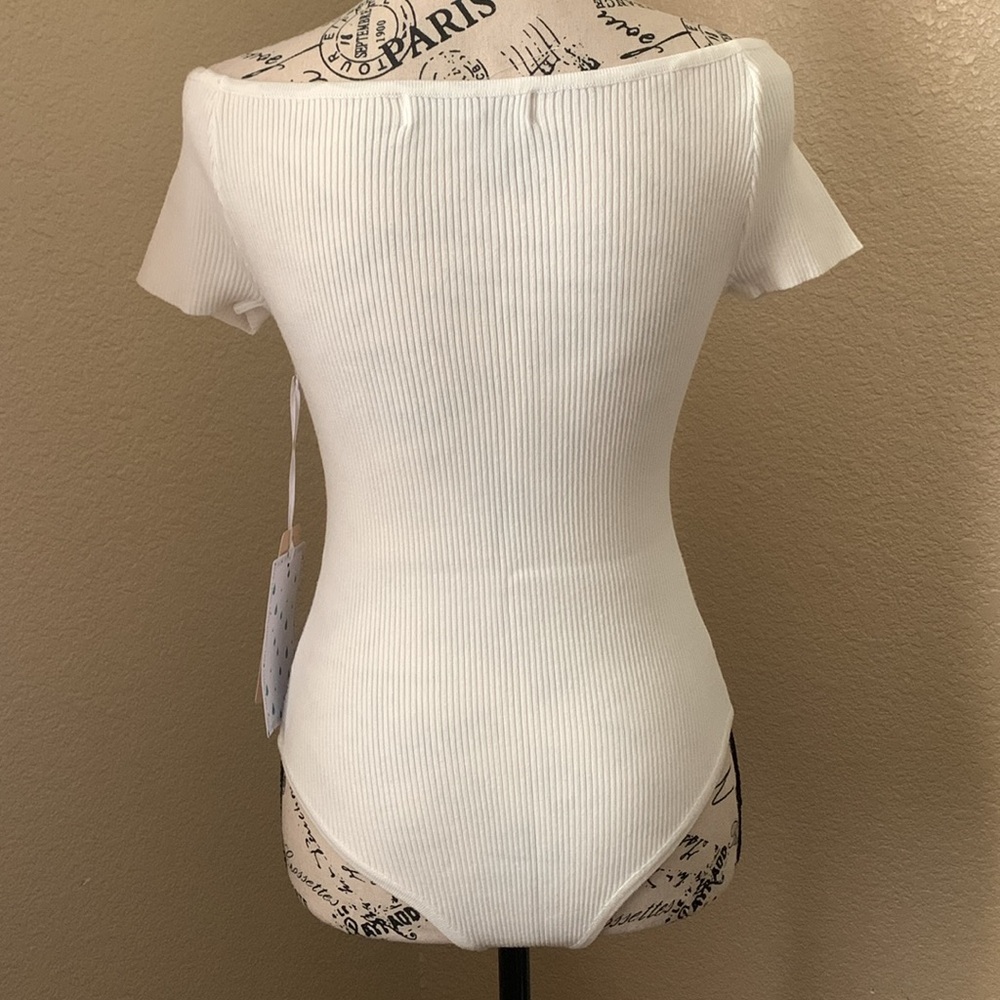 Sweet Rain Off-white Ribbed Off-Shoulder Bodysuit One Piece - Picture 2 of 8